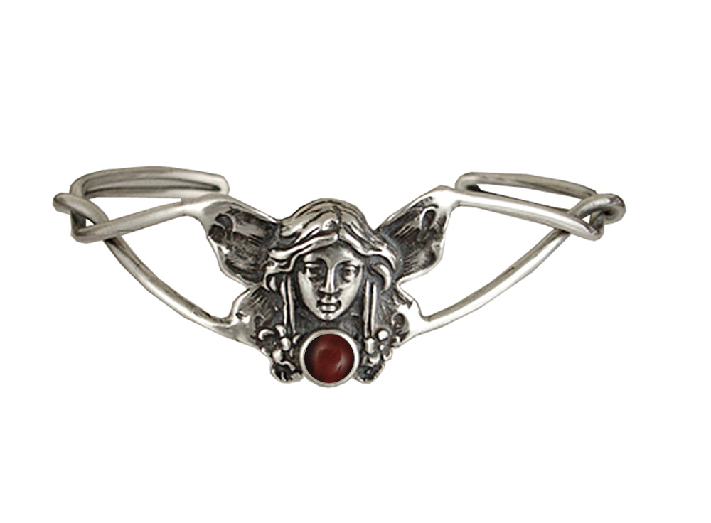 Sterling Silver Victorian Fairy Cuff Bracelet With Red Tiger Eye